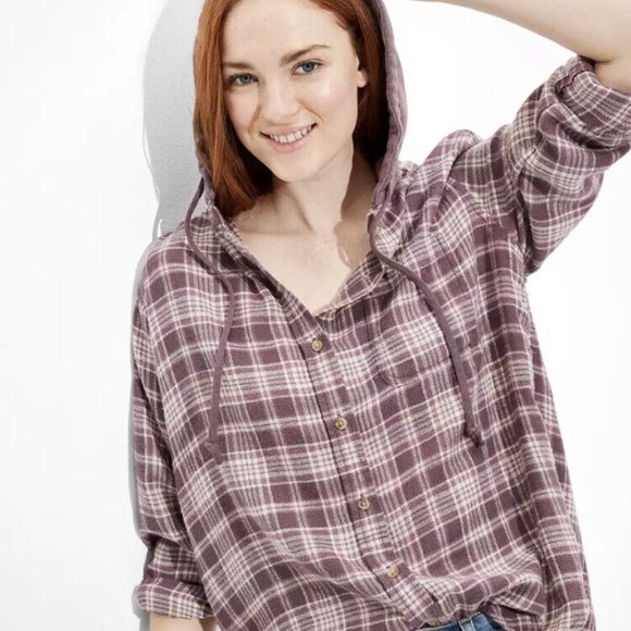 American Eagle Outfitters | Tops | American Eagle Oversized Hooded Flannel  Purple Xxs | Poshmark